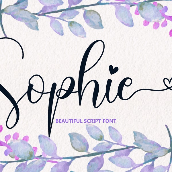 Sophie Script Font, Calligraphy Font, Heart Font, Font with Tails, Handwritten Font, Font Download, Cursive Font, Font for Cricut