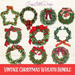 10 Vintage Weihnachtskranz PNG Clipart, Weihnachten Vintage Clipart, Weihnachten Retro Clipart, Sofortiger Download, Scrapbooking, Karten, Basteln