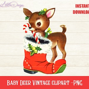 Vintage Hirsch PNG Clipart Bundle, Weihnachten Vintage Clipart, Weihnachten Retro Clipart, Rentier Clipart, Instant Download, Scrapbooking, Karten