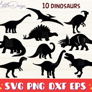 Dinosaurie SVG-paket - Dinosauriesilhuett PNG SVG-paket, Triceraptor Stegosaurus Diplodocus Tyrannosaurus, Dinosaurie Clipart