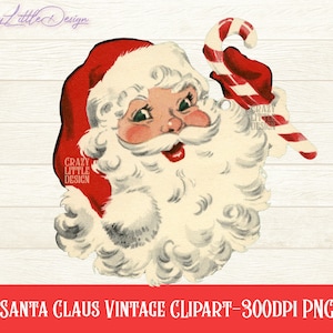 Clipart vintage de Papai Noel PNG, clipart vintage de Natal, clipart retrô de Natal, Papai Noel retrô, download instantâneo, álbum de recortes, cartões