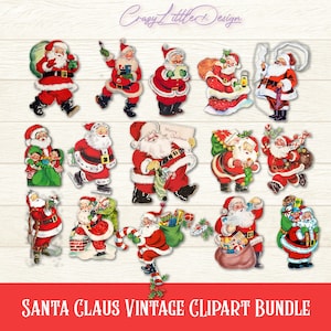 15 pacote de clipart vintage de Papai Noel PNG, clipart vintage de Natal, clipart retrô de Natal, Papai Noel retrô, download instantâneo, álbum de recortes, cartões