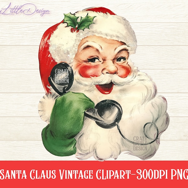 Vintage Santa PNG Clipart, Christmas Vintage Clipart, Christmas Retro Clipart, Retro Santa, Instant Download, Scrapbooking, Cards