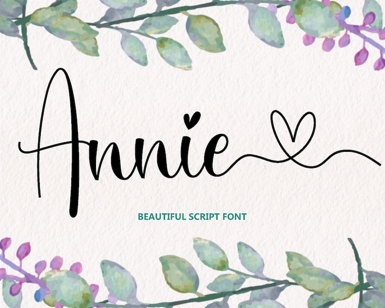 Annie Script-Schriftart, Kalligraphie-Schriftart, Herz-Schriftart, Schriftart mit Schwänzen, handschriftliche Schriftart, Schriftarten-Download, kursive Schriftart, Schriftart für Cricut Bild 1