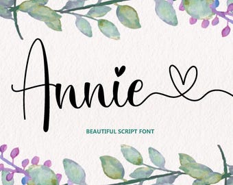 Annie Script Font, Calligraphy Font, Heart Font, Font with Heart, Handwritten Font, Wedding Font, Cursive Font, Font for Cricut, Installable