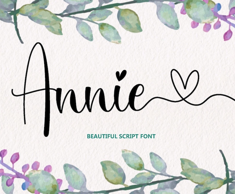 Annie Script Font, Calligraphy Font, Heart Font, Font with Heart, Handwritten Font, Wedding Font, Cursive Font, Font for Cricut, Installable image 1