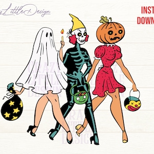 Retro Halloween PNG Design - Let&#39;s go ghouls - Halloween Friends, Three Halloween Ghouls, Vintage Retro Halloween, Sublimation -