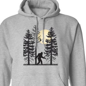 Bigfoot Hoodie Bigfoot Walking in the Night Under the Moon  Dark Heather Pullover Hoodie Gift for Bigfoot Lovers Plus Size Bigfoot Hoodies