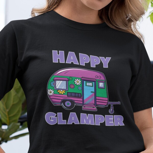 Happy Glamper T-shirt Bohemian Hippie Flower Camping Vagabond Trailer Life
