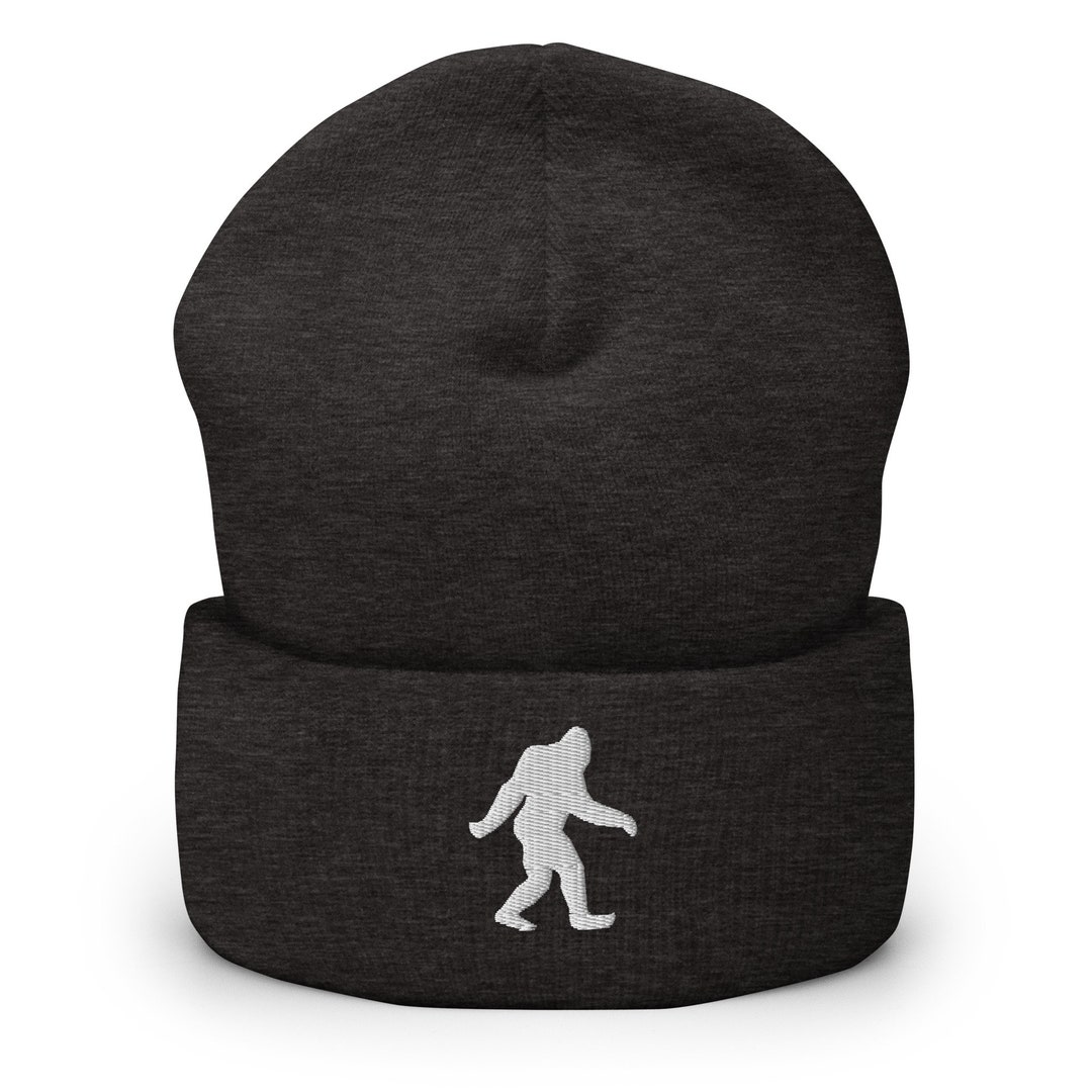 Winter Beanie Skull Cap Cuff With Embroidered Bigfoot Sasquatch Yeti