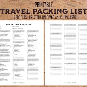Printable Travel Packing List PDF Download Vacation Planner Packing Checklist Travel Organization Planner