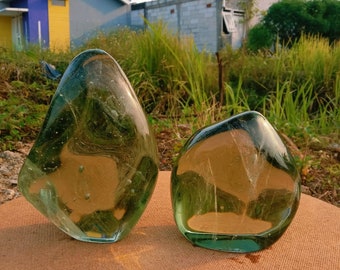 2 peças//3,1 kg Lindo cristal Andara verde-amarelado com fibra branca no interior. Totalmente polido para cura.