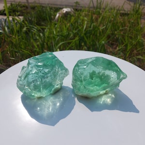 2 pcs//1557 gr of rough Andara Crystal Light Green with Snow Inside Monatomic