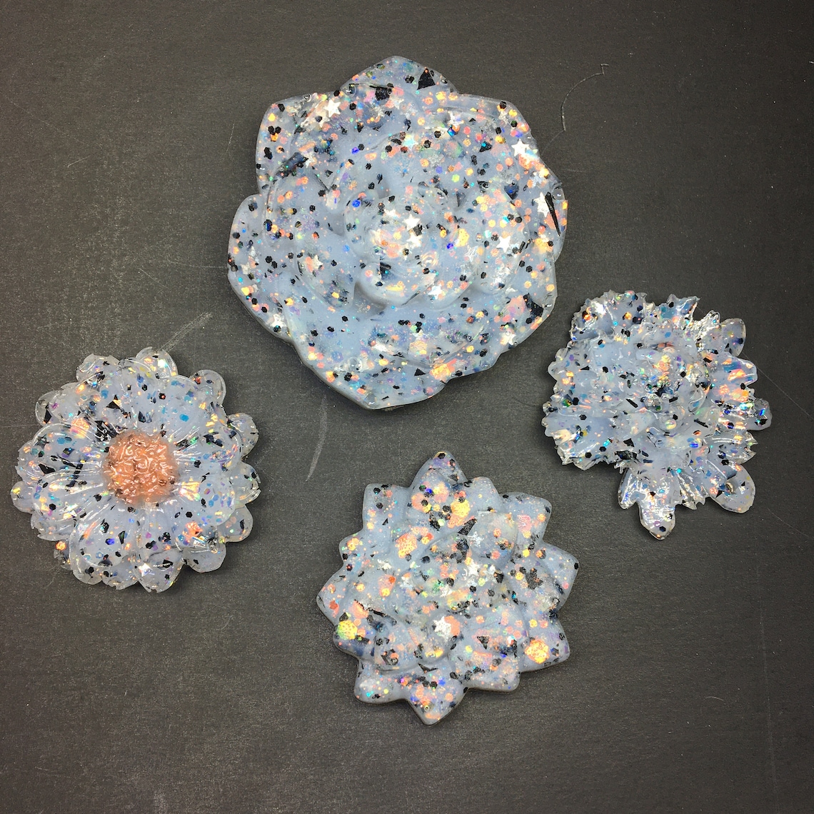 Glassy Resin Glitter Flower Etsy