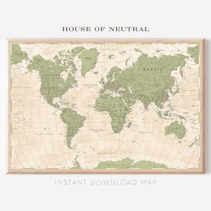 World Map Instant Download (XL) - Printable World Map, Olive Green World Map, Printable World Travel Map, World Map Print