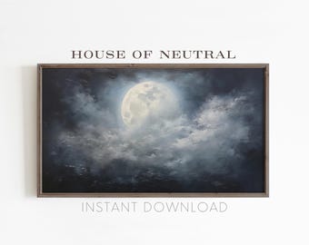 Full Moon Vintage Oil Painting - Halloween Frame TV Art (Digital Download)
