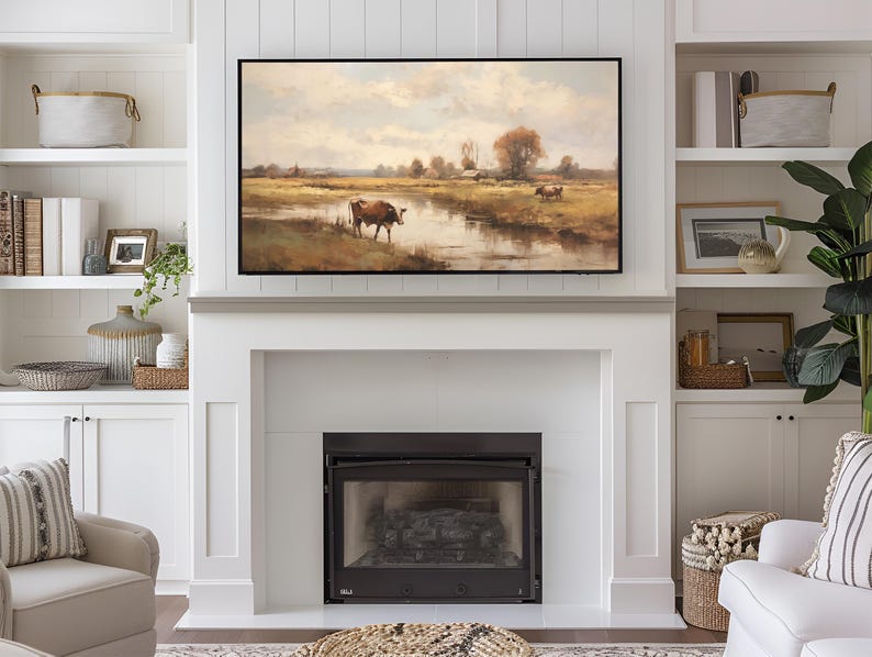 Fall Landscape Frame TV Art – Rustic Cows, Vintage Autumn (digital ...