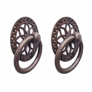 3.6&quot; Set of Vintage Entry Door Handle Banded Floral Solid Brass flower Cabinet Handle Closet Door Pulls Home Decor