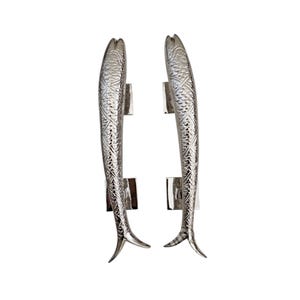 Vintage Messing Pisces Fish Türgriffe: Nickel poliert, 30 cm (Paar).