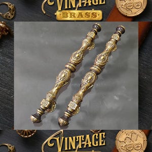 Pair of Vintage Luxor Sun Main Entry Door Handle Pull Antique Solid Brass Express Ship