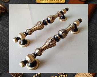 14.5" Pair of Vintage Main Entry Door Pull Handle Pawn Antique Solid Brass Home Decor Express Ship
