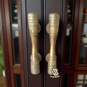 8" / 9.8" Pair of Vintage Special Carve Egypt Door Pull Handle | Main Entry Door Pull | Unique Solid Brass Door Handle Home Decor