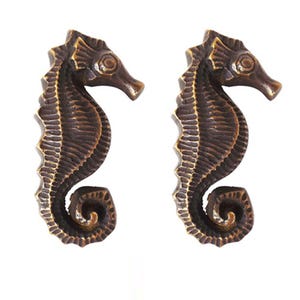Set of Vintage Seahorse Curtain Tie Backs Holdback Solid Brass Wall Hooks Hanger Antique Hardware Decor