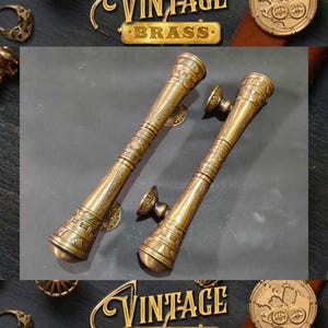 17.3&quot; Pair of Vintage Japanese Cudgel Main Entry Door Handle | Unique Door Pull Solid Brass Express Ship