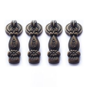 2.48&quot; inches Set of Vintage Knob Drawer Pulls, Knob Drawer Handle , Antique Brass Teardrop Engrave Knob Drawer Pulls, Cabinet Drawer Handle