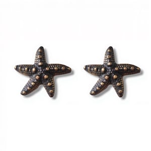 Set of Solid Brass Knob Drawer Pulls Starfish, Vintage Cabinet Drawer Handle Pull Decor