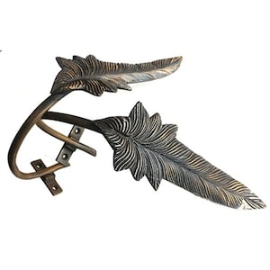 Pair of Vintage Feather Curtain Tie Backs Holdback Brass Wall Hooks Holder Home Decor