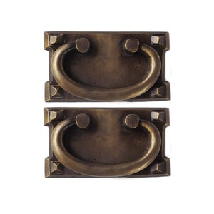 Pair of Vintage Knob Drawer Pulls, Pyramid Backplate Knob Drawer Handle, Antique Solid Brass Drawer Pulls