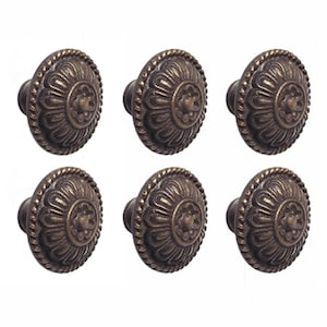Vintage Chrysanthemum Solid Brass Knob Drawer Pulls, Antique Kitchen Decor