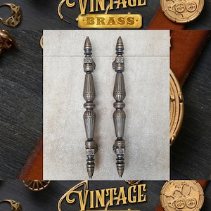 23.6" Set of Vintage Tower Carve Main Entry Door Pull Handle Solid Brass Home Decor