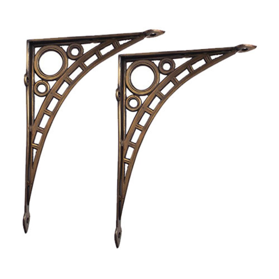 Pair of Vintage French Art Deco Shelf Bracket Books Photos Solid Brass