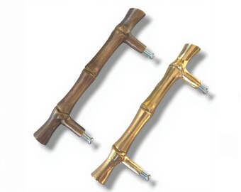 Vintage Bamboo Style Brass Drawer Pull - 5.7" Handles