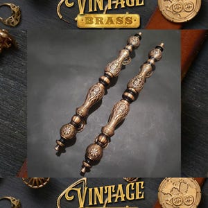 18.5&quot; Set of Vintage Mangosteen fruit Main Entry Door Pull Handle Solid Brass Door Decor Express Ship