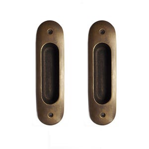 Set of Vintage Round Recessed Flat Sliding Door Handle Solid Brass Cabinet Handle Pull Home Decor