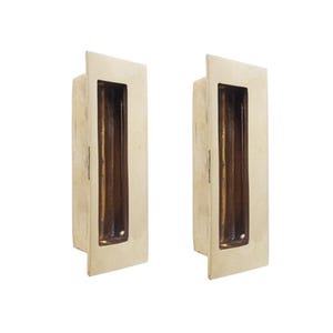 3.3" Pair of Vintage Rectangular Flat Sliding Door Handle Polished Brass Recessed Cabinet Handle Pull Home Decor