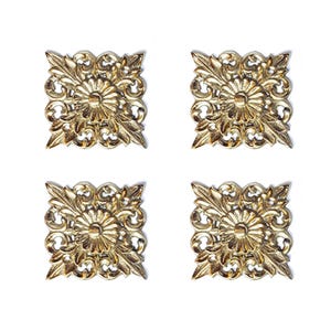 Set of 4 pcs Vintage Sunflower Corner Decorative Plates Picture Frame Brass Drawer Decor