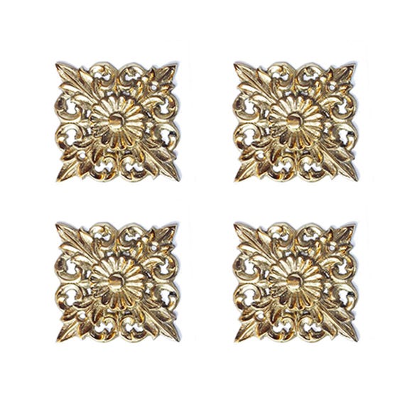 Set of 4 pcs Vintage Sunflower Corner Decorative Plates Picture Frame Brass Drawer Decor