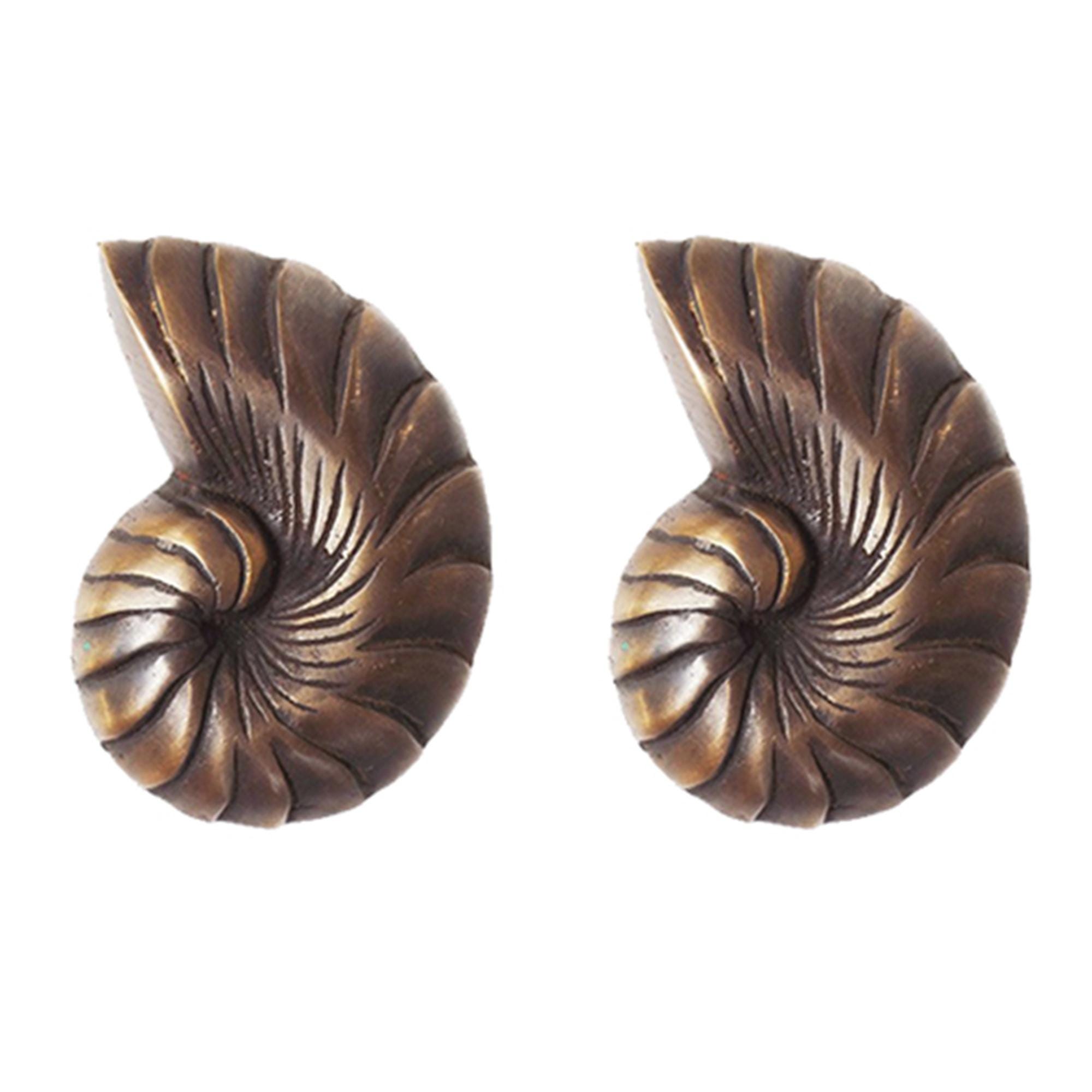 Pair of Vintage Nautilus Shellfish Curtain Tie Backs Shell Holdback Solid Brass Wall Hooks Home Decor
