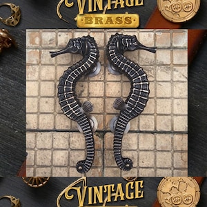 11.8" Set of Vintage Seahorse Half Body Main Entry Door Pull Handle Solid Brass Home Decor Express Ship