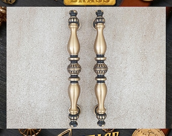 14.5" Set of Vintage Main Entry Door Pull Handle Bimo Antique Solid Brass Front Door Decor Express Ship