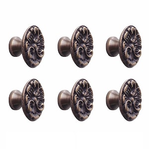 Set of 6pcs Knob Drawer Pulls, Knob Drawer Handle, Vintage French Flower Drawer Handle, Kitchen Drawer Pulls, Solid Brass Drawer Handle,