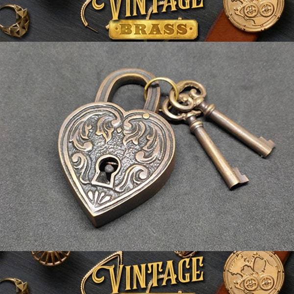 Vintage Ornate Love old PADLOCK Solid Brass Antique Safe Key Working Lock