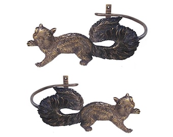 Pair of Vintage Squirrel Curtain Tie Backs Holdback Solid Brass Wall Hooks Hanger Home Decor