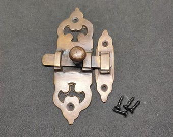 4.33" Solid Brass Hasp Latch Lock, Jewelry Chest Box Clasp, Small Hardware - Majestic Slot