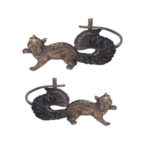 Pair of Vintage Squirrel Curtain Tie Backs Holdback Solid Brass Wall Hooks Hanger Home Decor