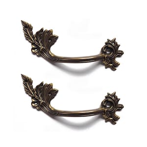 7" inch Set of Vintage Floral Rustic Knob Cabinet Handle Pull, Solid Brass flower Closet Door Pulls, Window Handle Pull Home Decor